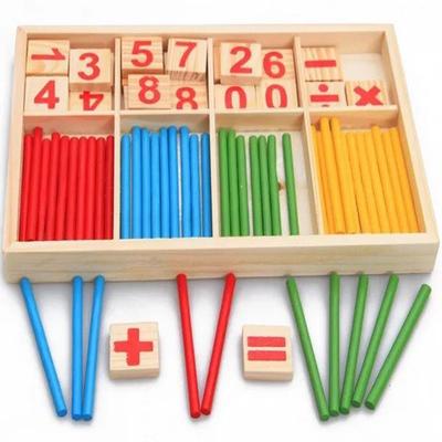 Drevené počítacie tyčinky Kalkulačná vzdelávacia krabička Matematické učebné pomôcky pre predškolskú výchovu Digitálne puzzle hračky