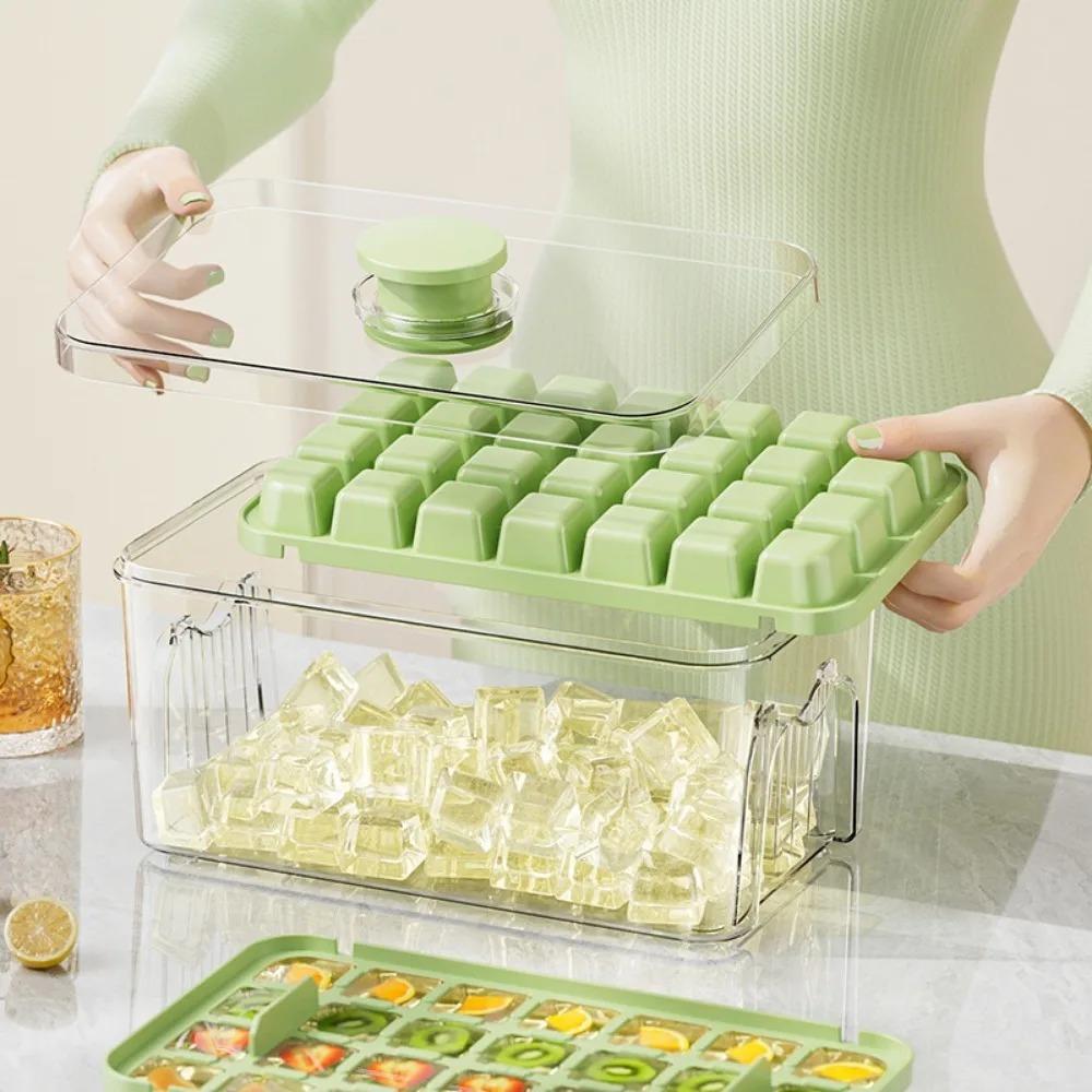 Press Ice Tray Bucket 28/56 Grids Ice Cube Mold Portable Ice Box Ice Cube Tray Multifunctional Ice Maker with One-touch To Relea