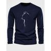 Men's 100% pure cotton loose and comfortable sports and leisure cat pattern printed round neck long sleeved T-shirt top