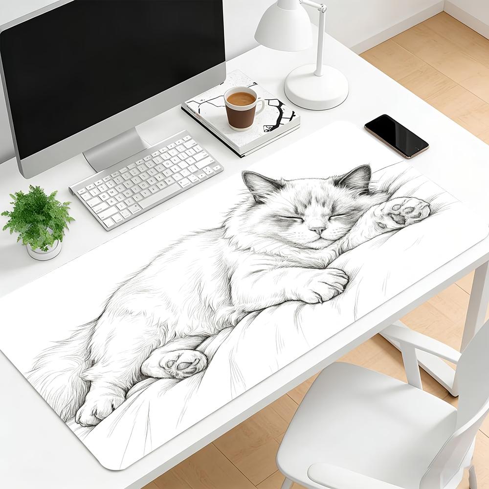 Sketch French Bulldog Extended Desk Mat Non Slip Rubber Stitched Edge Large Mousepad For Laptop Pc Office Desktop Gaming Hub
