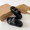 Fashion trend black thick-soled one-word slippers women's summer wear 2025 new high-end height-enhancing cool slippers