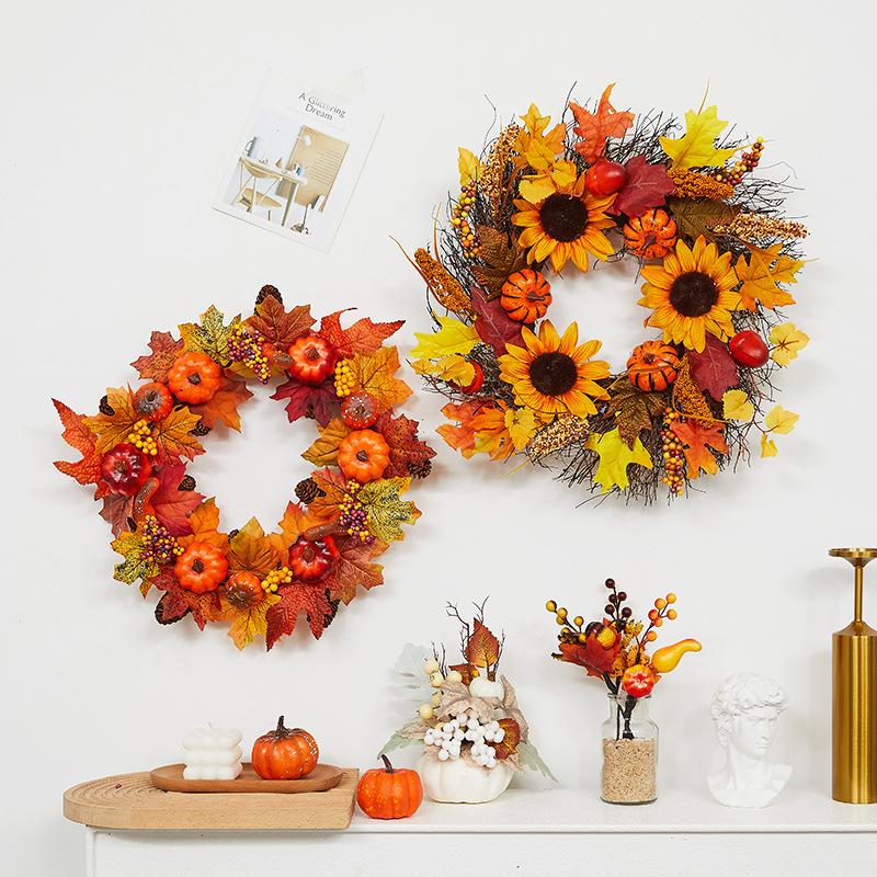 Fall Wreaths For Front Door Autumn Large Pumbkin Wreath With Berry Halloween Harvest Festival Wreaths Garland Gift For Friend
