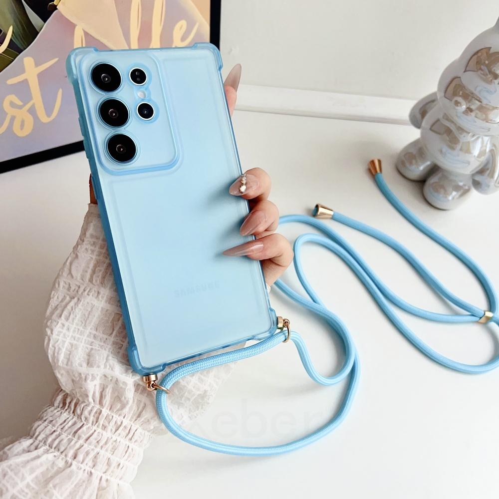 Crossbody Lanyard Matte Magnetic Case For Sasmung S25 Ultra S23 Plus S24 FE For Magsafe Wireless Charging Necklace Cord Cover