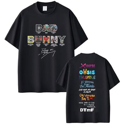 Bad Bunny Ράπερ Άλμπουμ Ντέμπι Γραφικό T-shirt Αφαιρέστε Περισσότερες Φωτογραφίες DTMF Καλοκαίρι Άνδρες Γυναίκες Πολυτελής Μόδα Hip Hop Καθαρό Βαμβακερό T-shirt