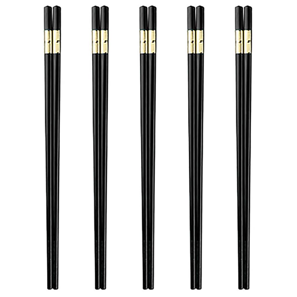 5 Pairs Reusable Non-slip Chopsticks Alloy Chinese Chopsticks Black Gold Chopsticks Set Korean Food Sushi Sticks Chopsticks