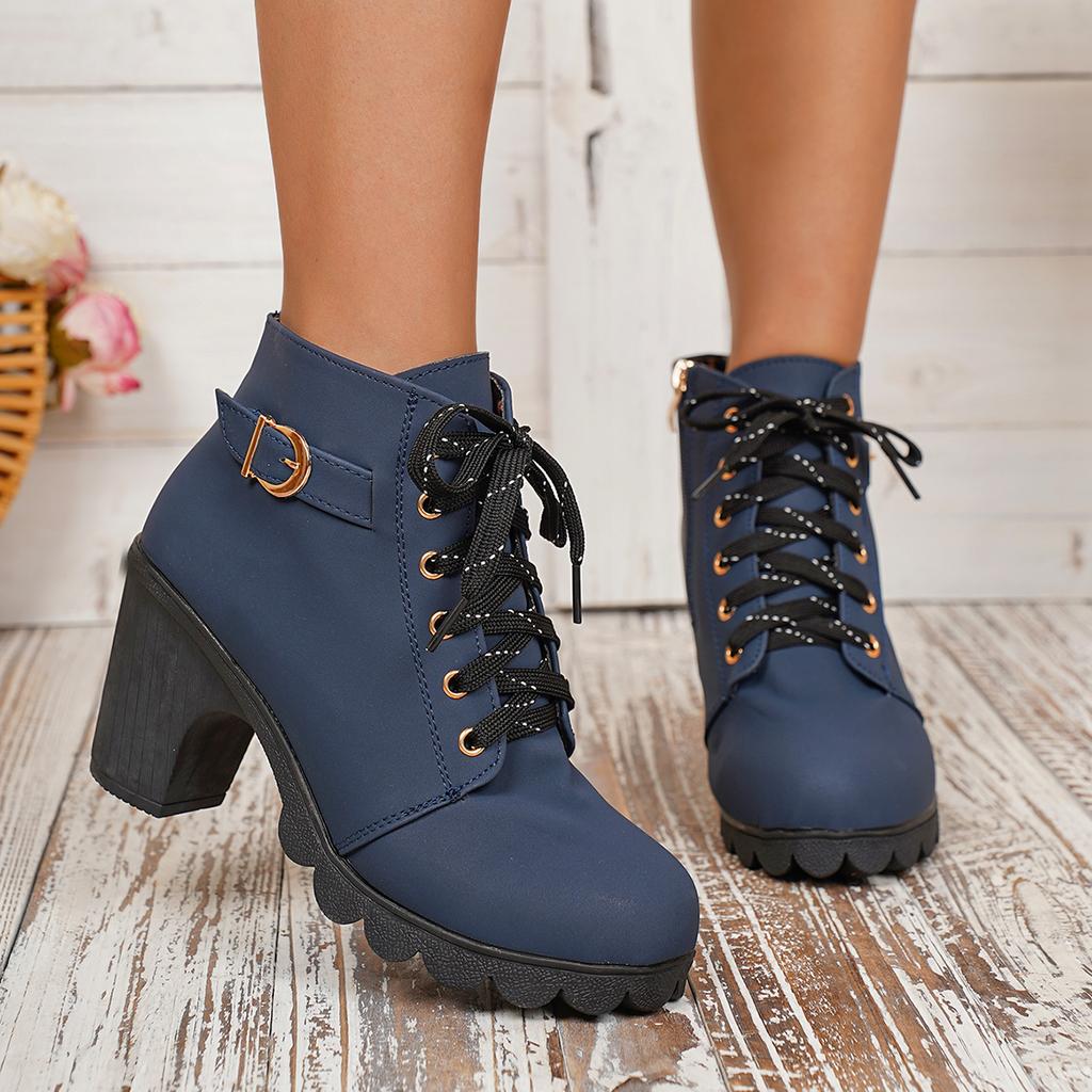 Moda 2025 Nowe Damskie Botki na Wysokim Obcasie Jesień Zima Sznurowane Antypoślizgowe Krótkie Buty Moda Nowe Damskie Buty Kobiety Zapatos De Mujer