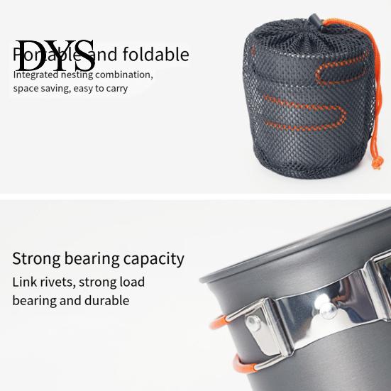 Camping Cookware Set 1 with Folding Pot Spoon Fork Cutter 1-2 Person Metal Heavy Duty Aluminum Alloy Outdoor Picnic Hiking Backpacking Portable