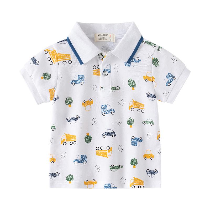 Boys Polo Shirt Short Sleeve Printed Lightweight Collared T Shirt Casual Summer Top Fashion Clothing for Toddler and Kids