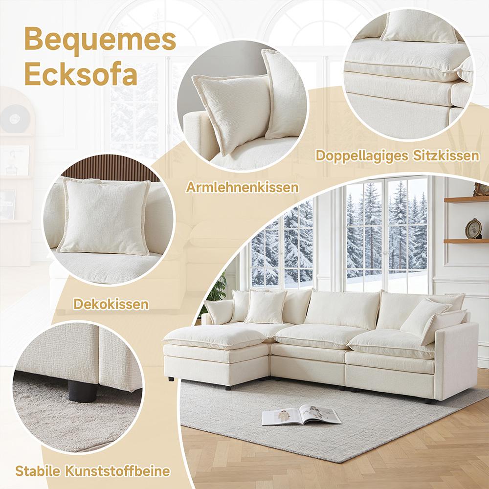 Ultra-weiches Modulsofa, aus Chenille und Massivholz, schneller Aufbau