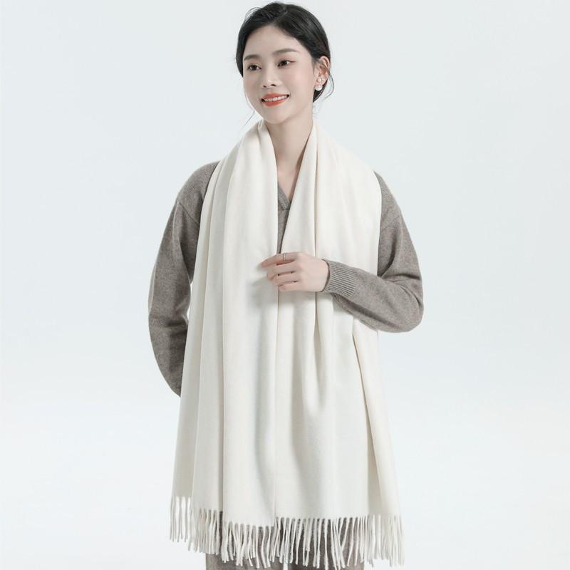 Womens Solid Color Wool Scarf With Fringe Winter Warm Shawl Mens Lightweight Cashmere-Blend Wrap Korean Style