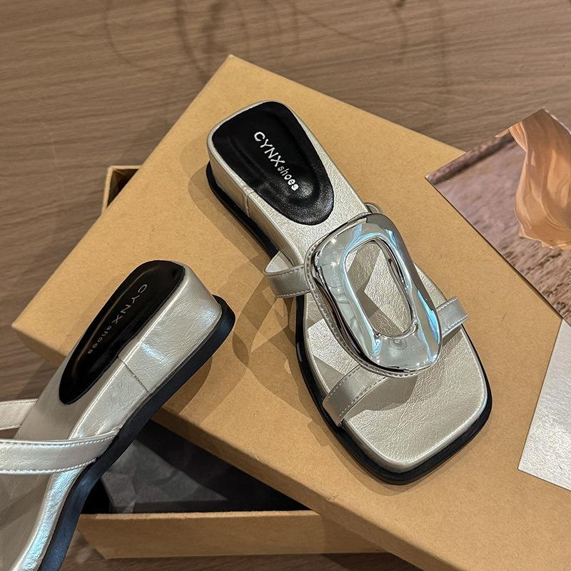 Wedge Heel Slippers Women's Summer Outer Wear High-end Fashion New Metal Buckle Temperament with Skirt Height-enhancing Cool Slippers