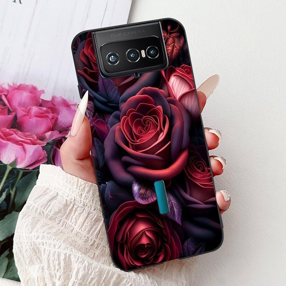 For Asus Zenfone 7 ZS670KS Case I002D Popular Flower Soft Black Silicone Phone Cover For Zenfone 7 Pro ZS671KS Funda I002DD Capa