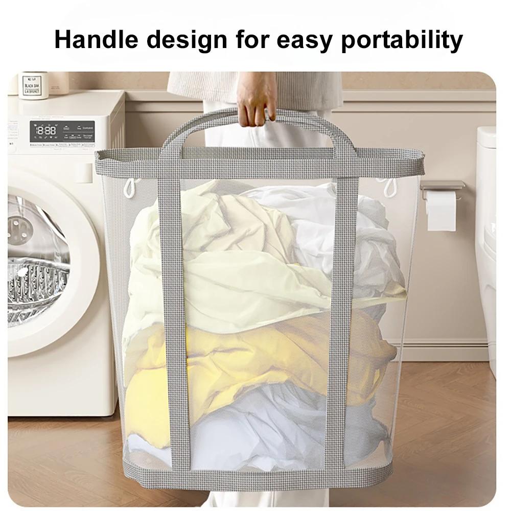 1 Nylon Mesh Laundry Basket with Handle, Breathable, Foldable, Clothes Storage Bag, Large Capacity Storage Bag
