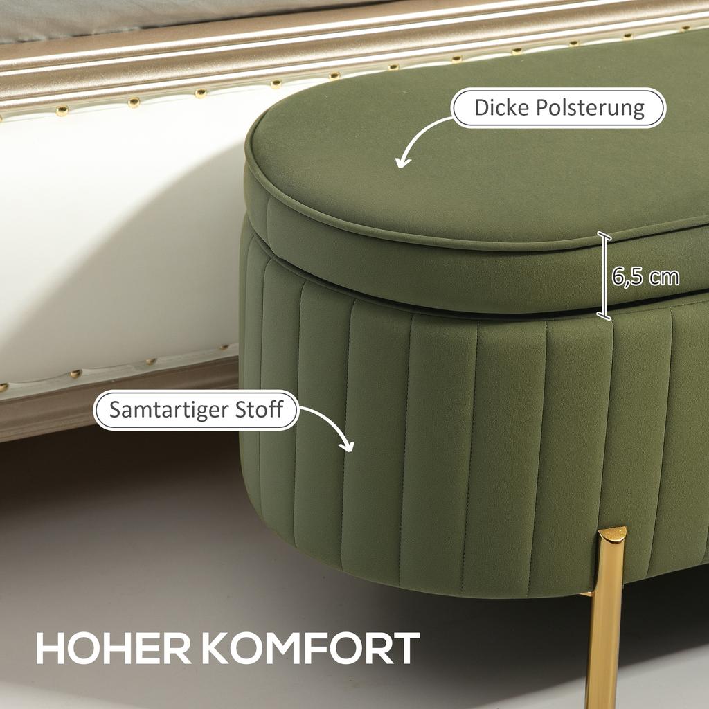 Storage Bench with Flip-Top Lid, Fabric Cover, Wood, Metal, Dark Green+Gold