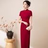 Red National Style New Chinese Long Improved Cheongsam Women's High-end Bridal Toasting Dress Summer