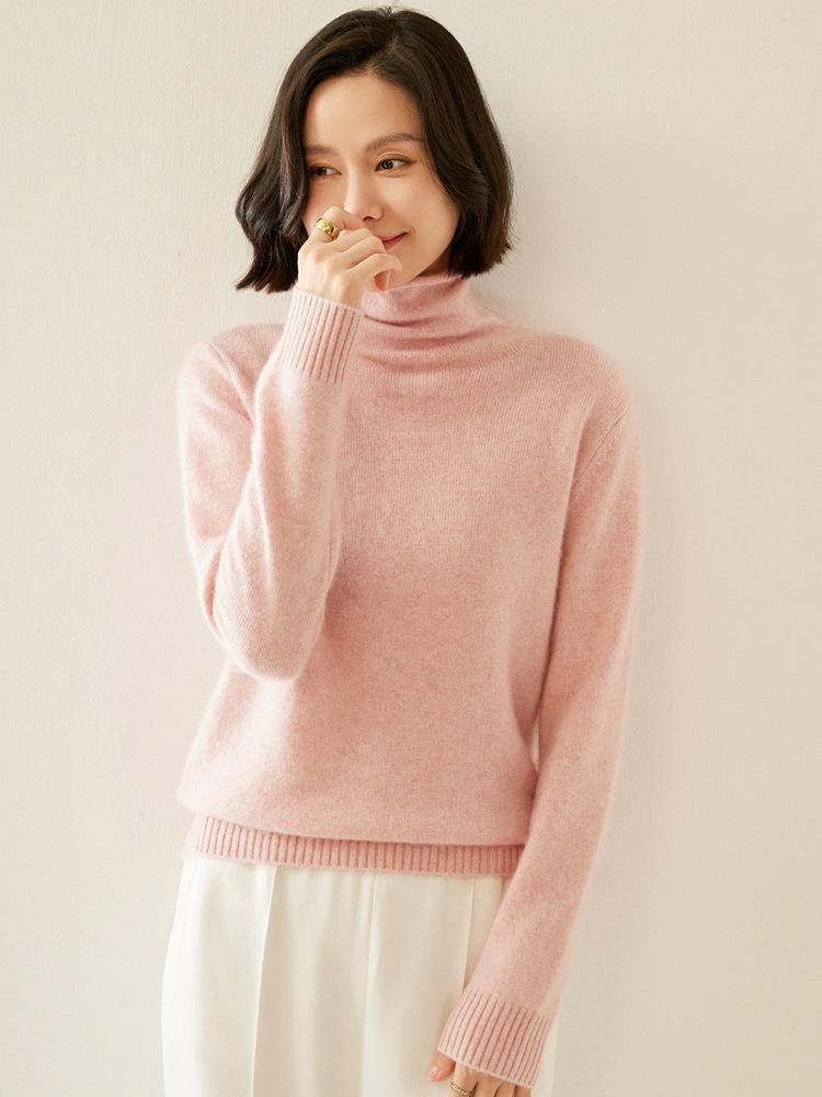 7-Gauge Double-Strand Ribbed Roll-Neck Women's Cashmere Sweater for Autumn/Winter