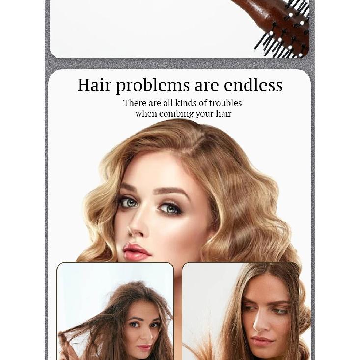 Natural Wood Handle Round Barrel Hair Comb Anti Static Brush Hair Round Comb Styling Tools For Thin Or Short Hair Men Women Use