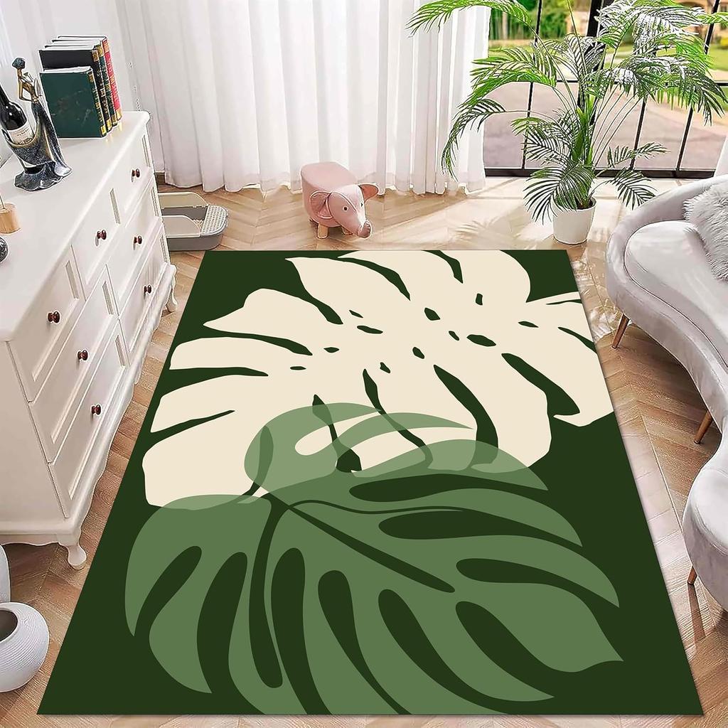 Tropical Monstera Leaf Area Rug Green Plant Printed Floor Mat Nordic Style Decorative Carpet for Living Room Bedroom Home Decor