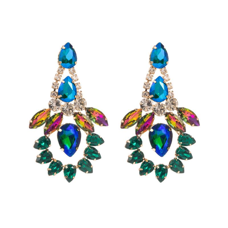 Women's Drop Earring Colored Crystal Geometric Pendant Exaggerate Temperament Premium Earrings