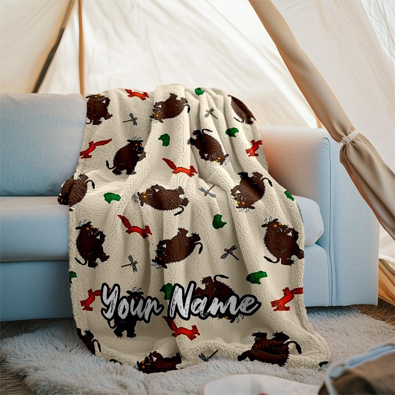 Coperta Stampata Personalizzata con Nome - Tema Il Gruffalò - Perfetta per Divano, Letto, Viaggi e Uso Esterno | Lavabile in Lavatrice, Accogliente e Resistente.