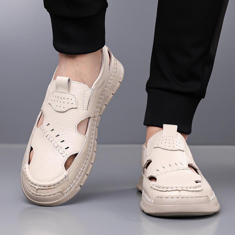 Fashion Casual Hallow Leather Sandals Shoes for Men Fashion Summer New Designer Solid Color Platform Dress Shoes Man