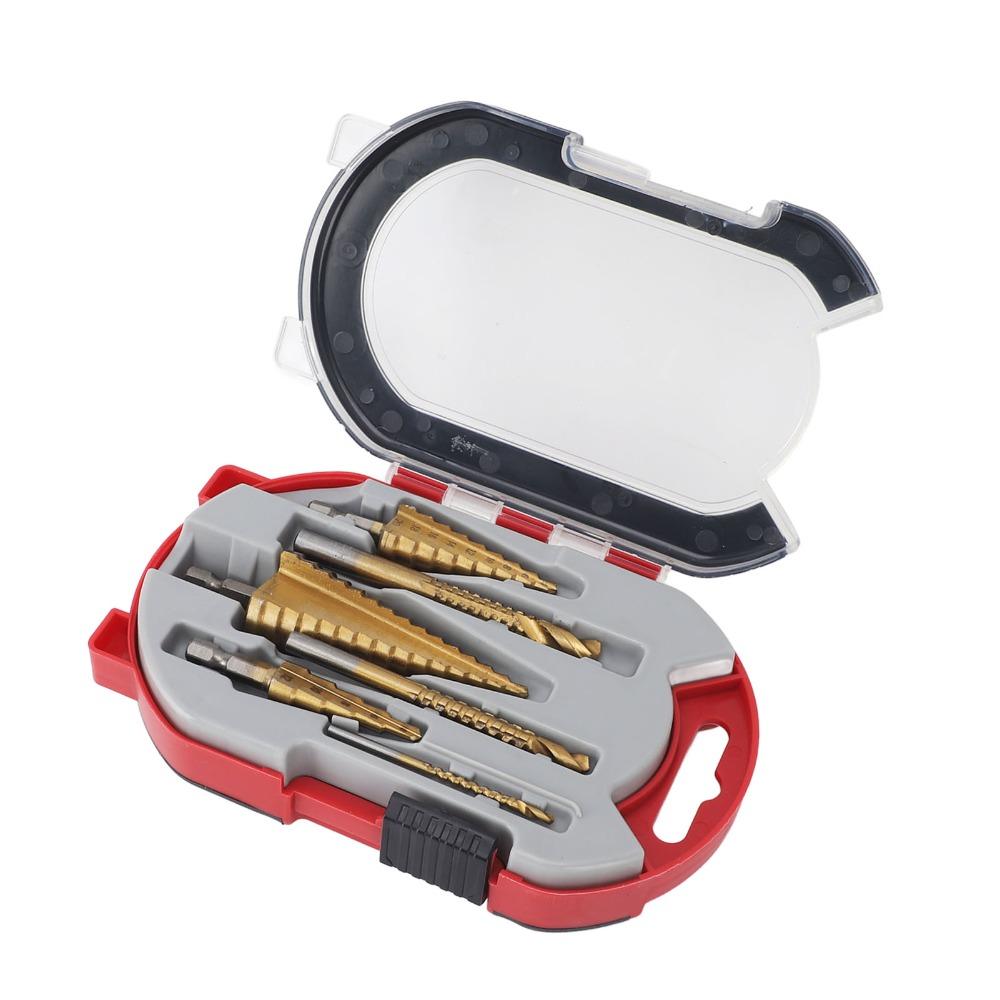 6pcs Hex Shank Step Drill Bit Set High Speed Steel Titanium Coated Bits Woodworking