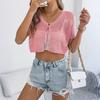 Γυναικεία Μόδα Casual -Χρώμα Αγάπη Δαντελωτό Διάτρητο Κορδόνι Κοντομάνικο Πλεκτό Πουλόβερ Καρδίγκαν Κορυφή