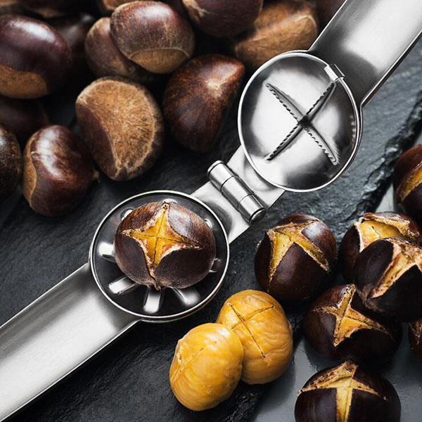 2-i-1 kastanjemaskin Kökstillbehör rostfritt stål kastanjeknäcköppnare Slida Cutter Metallnötter Clip Valnöttång Verktyg