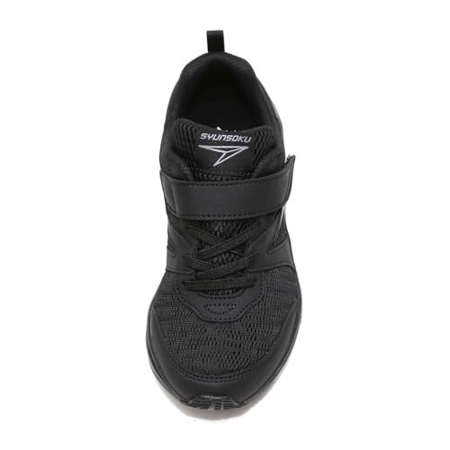 [Shunsoku] Kids' Sneakers for Boys and Girls, White and Black, School Shoes, Wide Fit, Lightweight, 15-27cm, 3E/2E, SJJ 1950 6380 9570, Black/Black, 2