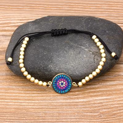 Nidin Men Trendy Turkish Evil Eye Handmade Beads Bracelet Pave CZ Eye Lucky Rope Bracelet Adjustable Female Party Jewelry Gifts