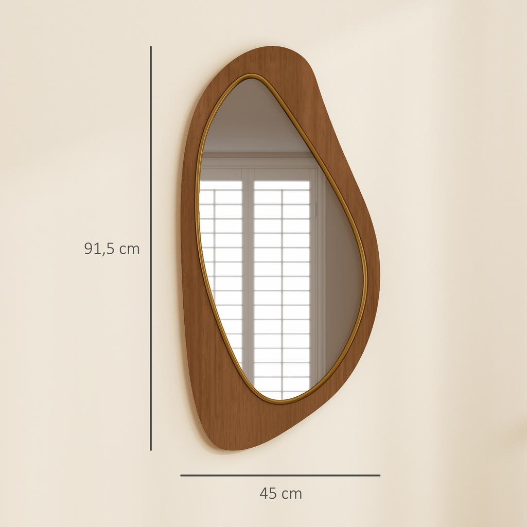 Miroir Mural Miroir Fenêtre avec Cadre en Placage de Pin pour Chambre à Coucher Salon, 91,5 x 45 x 3 cm, Bois Naturel