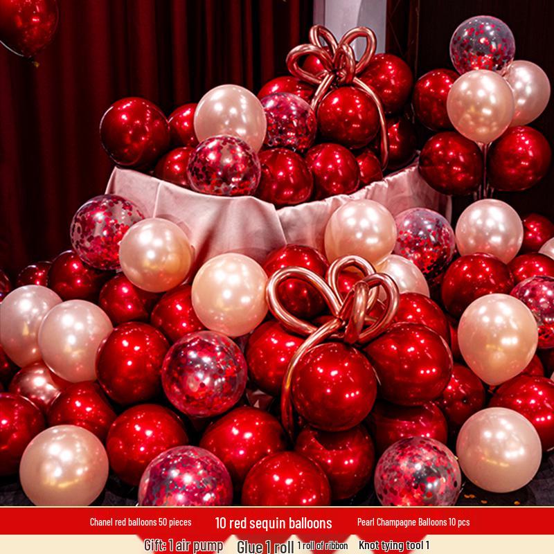 Double Layer Red Latex Balloons Set for Wedding & Engagement Room Decorations