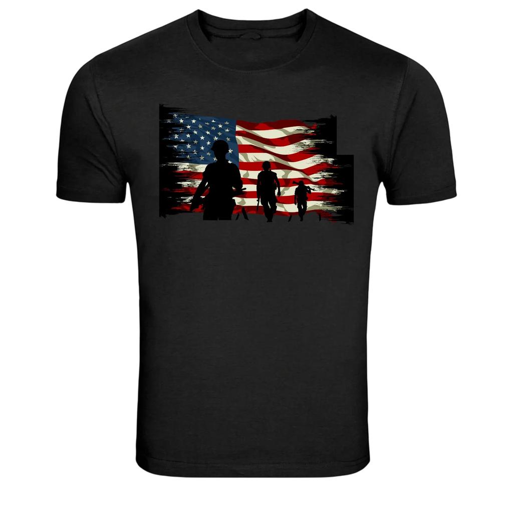 Patriotic Soldiers American Flag Military Veteran Tribute T-Shirt