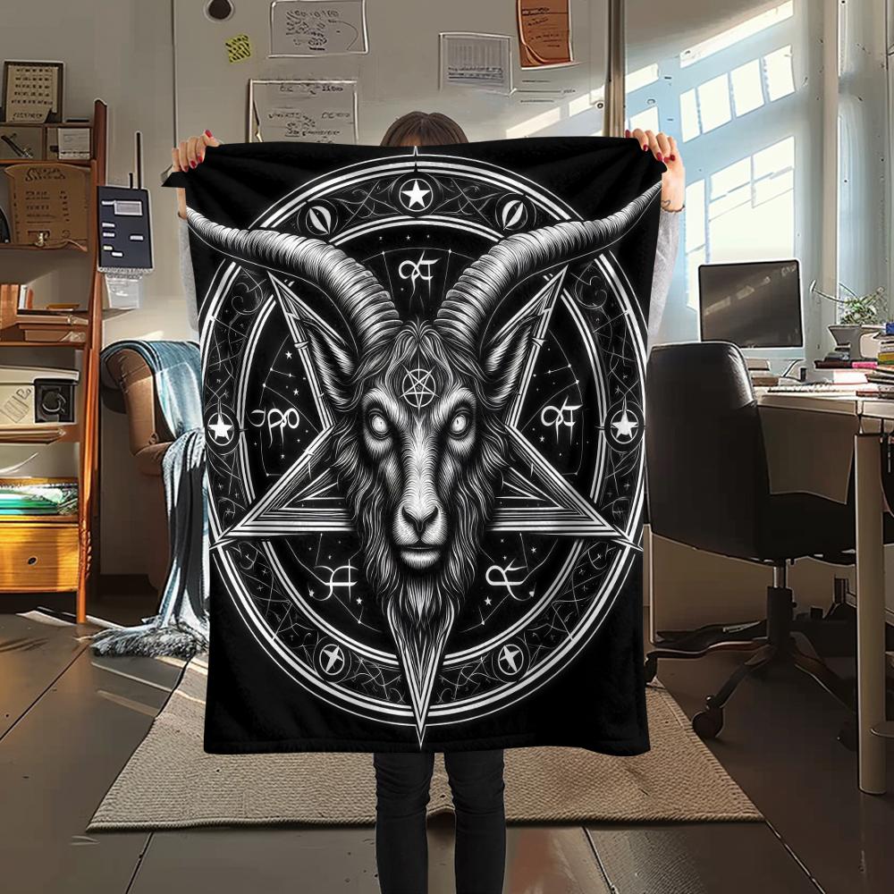 1PC Satan Symbol Print Flannel Blanket, High quality All Seasons, Home Decor, Warmth and Comfort, Perfect for Christmas Gifts