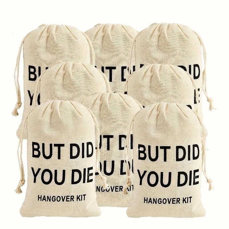 10 Pack Bachelorette Party Hangover Kit Bags Cotton Gift Bags Drawstring Party Favors for Wedding Survival and Bridesmaid Gifts