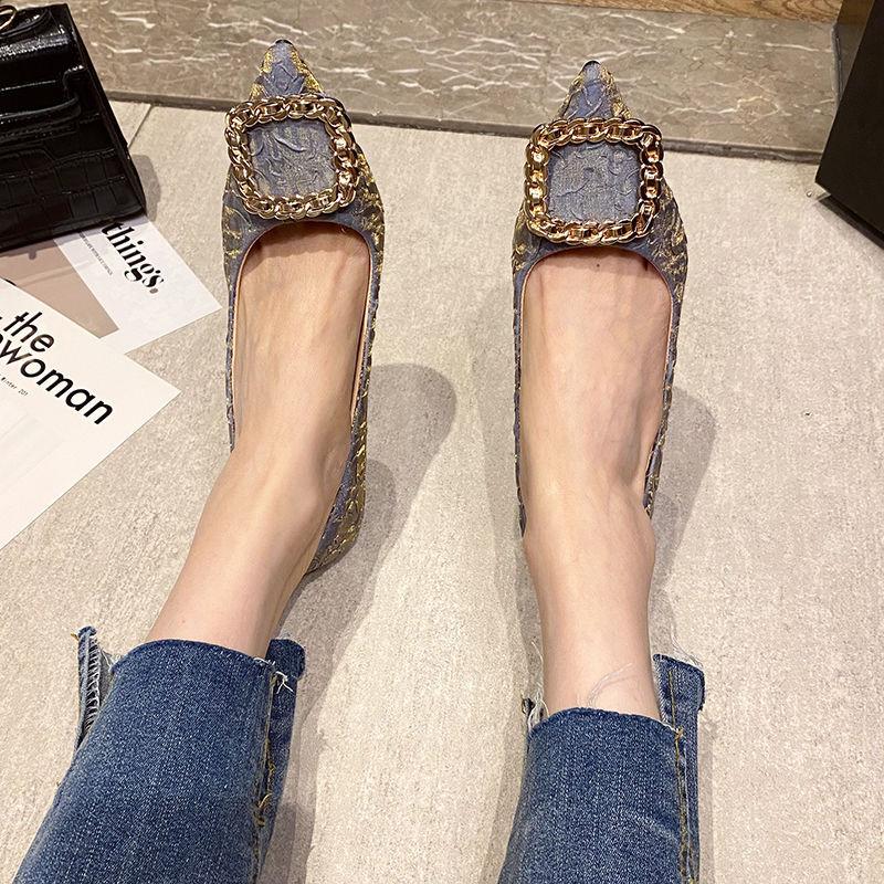 2025 Autumn New Korean Version Pointed Square Buckle Sexy Single Shoes Women's Fashion Thin Light Mouth Stiletto High Heels Women