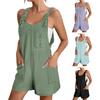 Summer Women Romper Round Neck Sleeveless Adjustable Lace-up Shoulder Strap Cutout Loose Backless Side Pockets Daily Beach Commute Romper