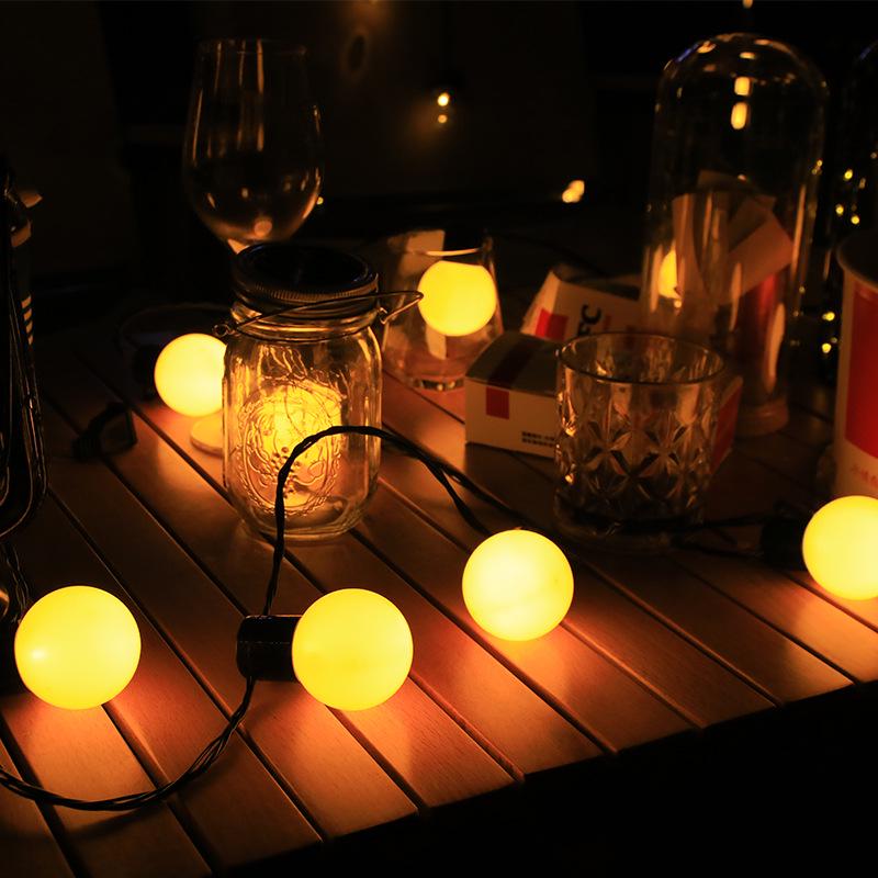 G50 Solar LED Outdoor Waterproof String Lights - Large Round Bulbs for Camping, Courtyard, Canopy, Tent, and Decorative Atmosphere.