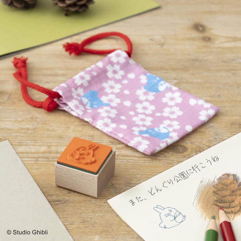 Beverly Ghibli Totoro Stamp Drawstring Purse Stamp Totoro and Arabesque Pattern TSW-175