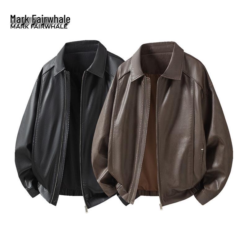 Mark Fairwhale American Retro Stand-Collar PU Leather Jacket