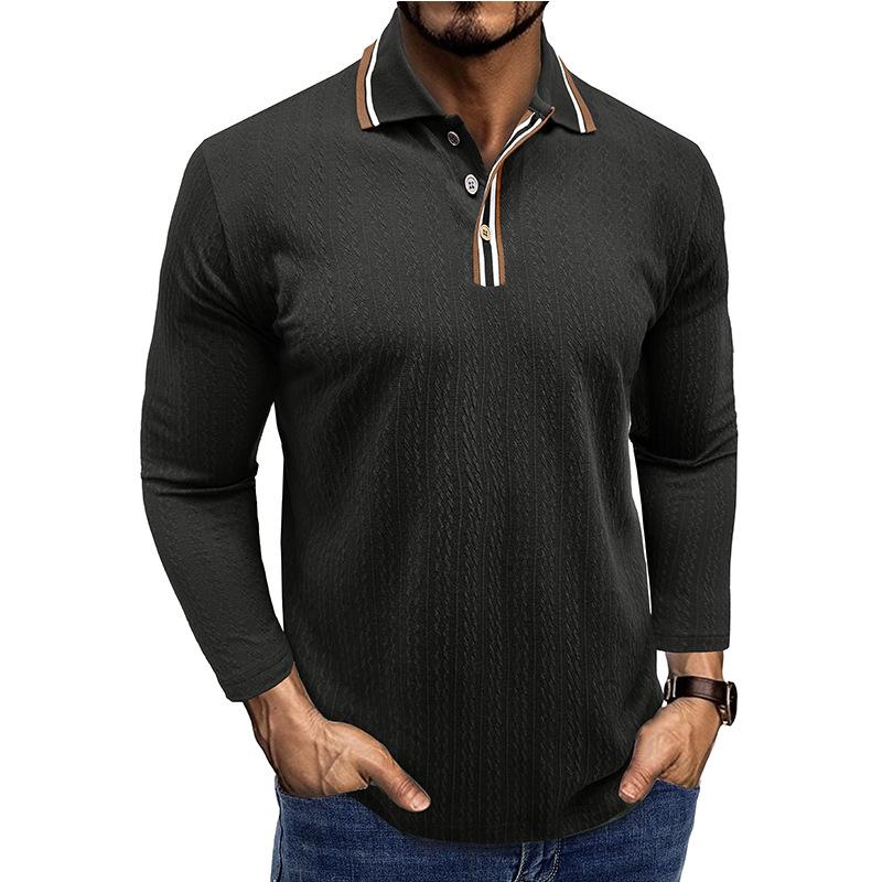 Men S Long Sleeve Jacquard Business Polo Shirt S