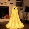 Chien fantôme lumineux pour patio, décoration d'Halloween éclairée, figurine autonome mignonne et effrayante à piles avec télécommande et guirlande lumineuse pour porte d'entrée,