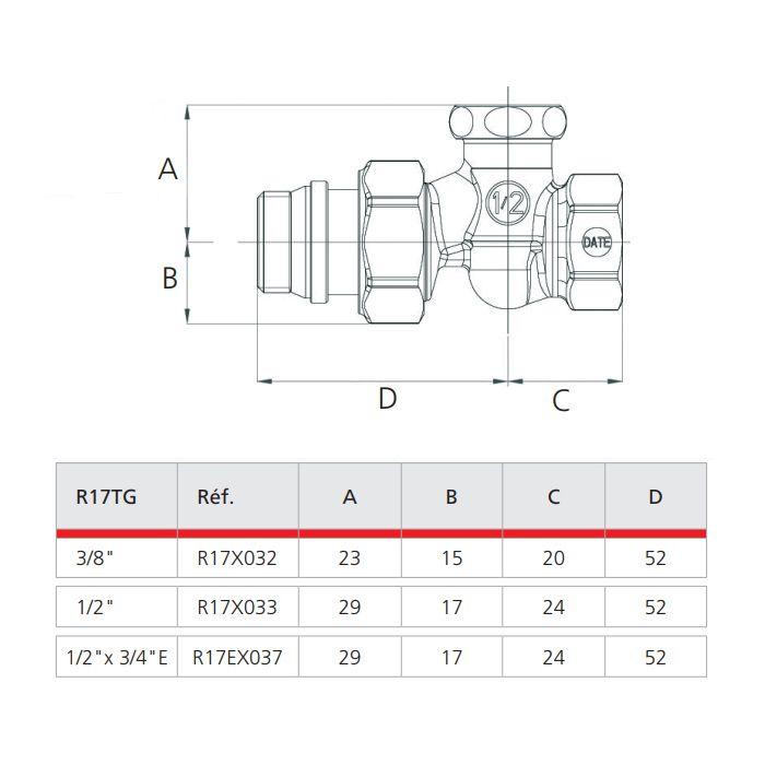 Té de réglage radiateur chromé 3/8'' - GIACOMINI - R17X032