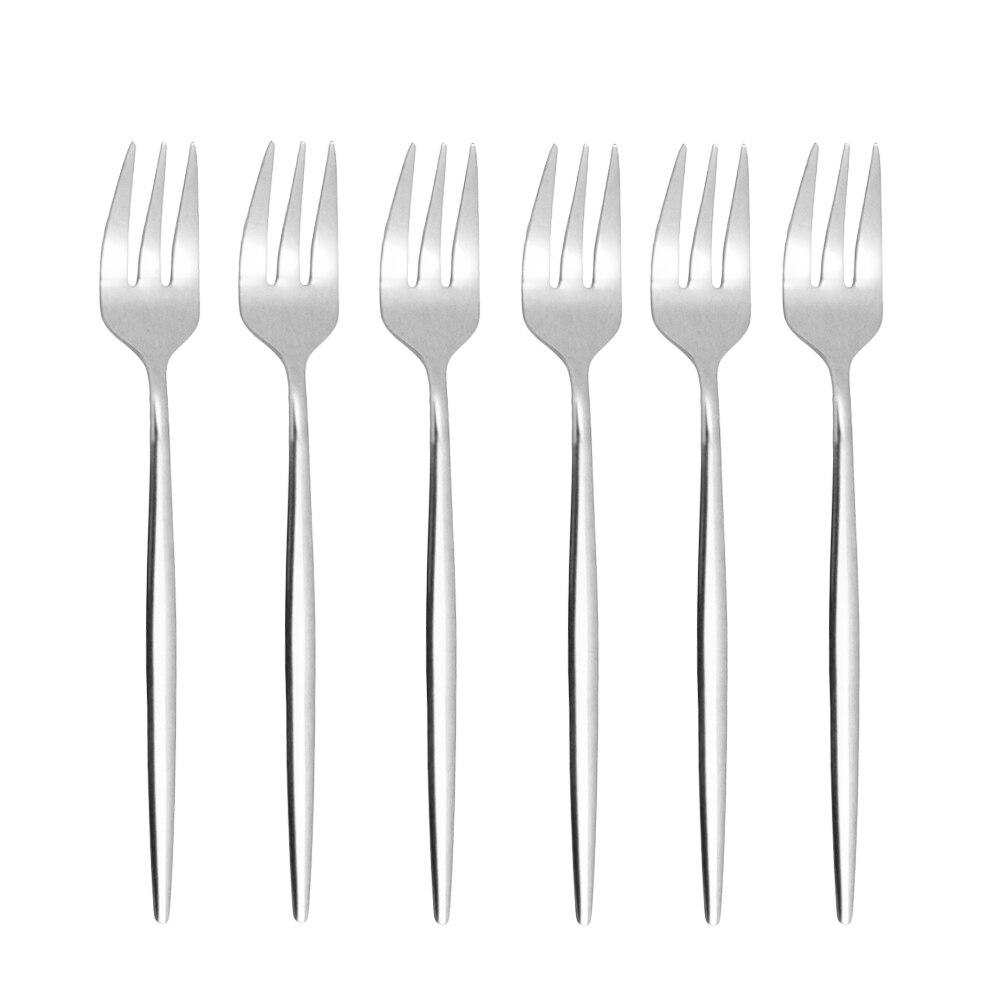 6Pcs Fruit Fork Stainless Steel Cake Forks White Gold Colourful Tea Fork Dinnerware Set Hotel Party Restaurant Supplies
