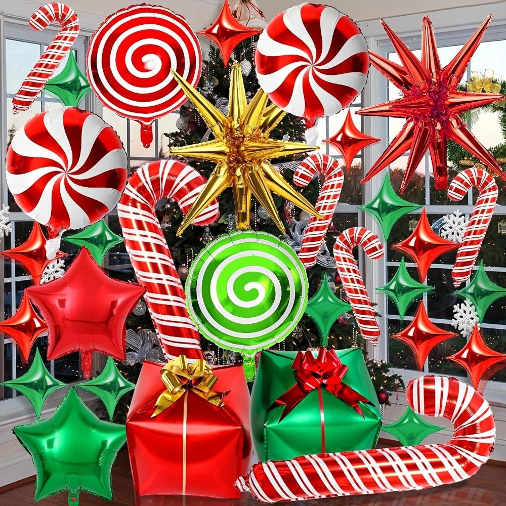 28/40Pcs Christmas Decoration Aluminum Foil Balloons Xmas Gifts 4D Inflatable Balloons Canes Candies Cute Xmas Party Ornaments