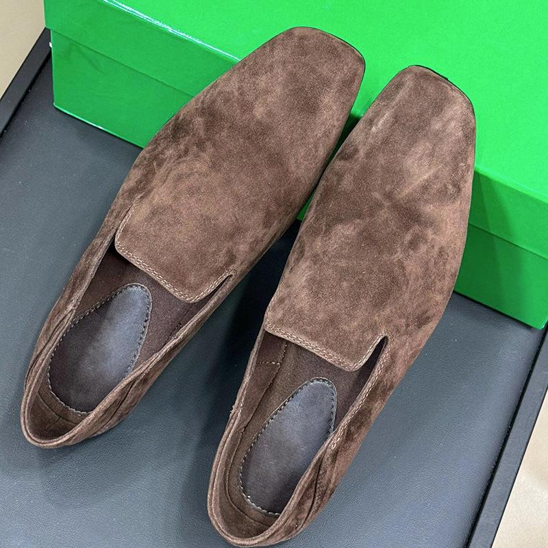 

Sheepskin version~ French retro leather square head flat sole shoes commuting versatile simple lazy one-pedal loafers 35