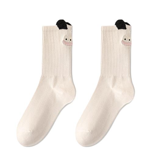 

Cute Crew Socks Cartoon Embroidery Silly Socks Ribbed Casual Funny Socks with Plush Ears for Women Christmas Gift