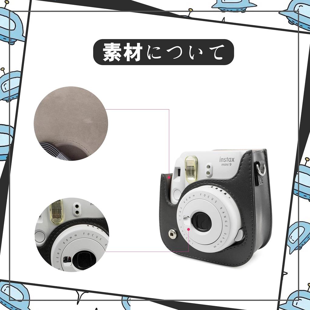 HIYQIN Cheki FUJIFILM instax Niedliche Kameratasche mit Schulter-PU-Katzen-Gesicht-Hülle, mini12/11/9/8+/8 Hülle, Gurt, Leder, (Schwarz)