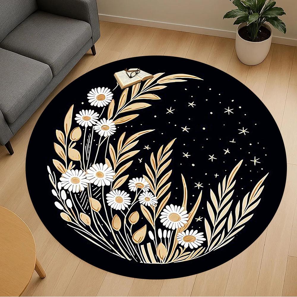 1pc Flowers Night Round Chair Mat Area Rug - Non-Slip, Floor Mat for Office, Bedroom, Home Decor Christmas Gift-1002364