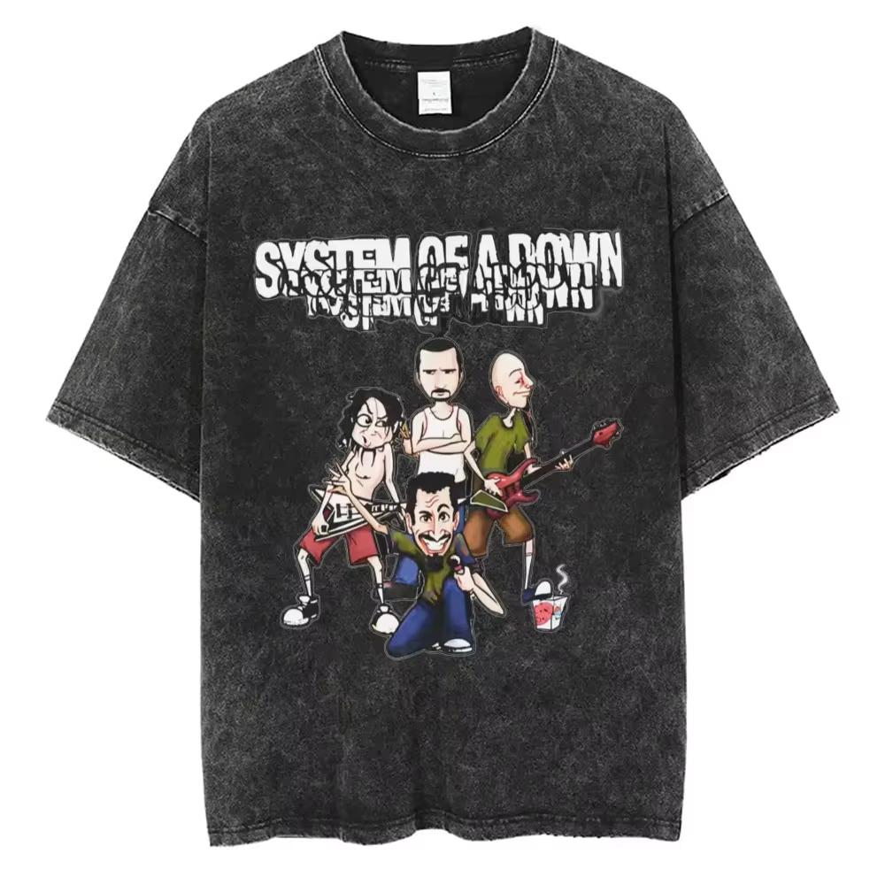 System of A Down Toxicity Album Graphic Washed T-shirts Men Women Rock Oversized T Shirt Male Vintage Alternative Metal T-shirts Daily Wear Cool Top